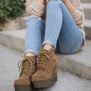 Wild Pair Brown Suede Wedge Ankle Loafers Womens Size 5 NEW